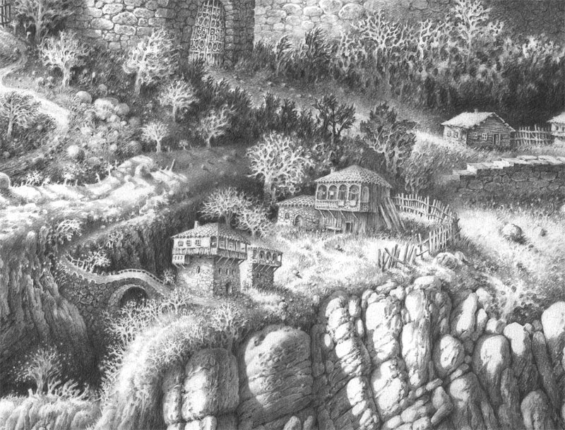 ქუთაისის ხედი.  ფანქარი. ფრაგმენტი.