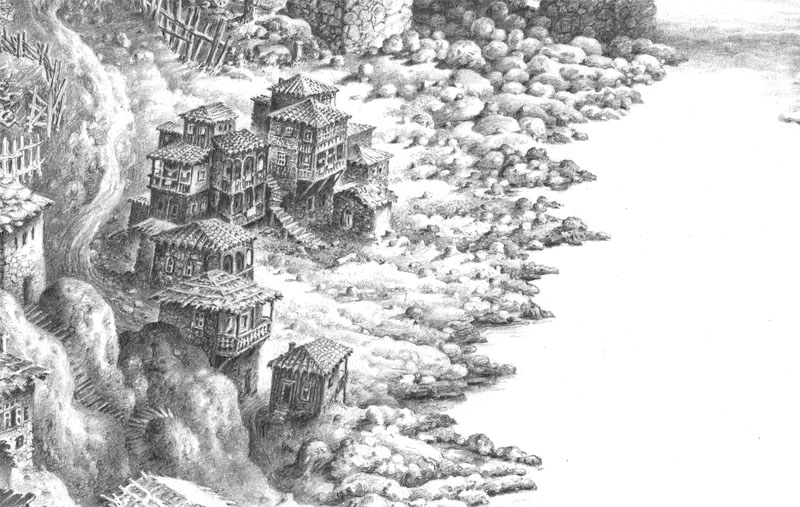 ქუთაისის ხედი.  ფანქარი. ფრაგმენტი.