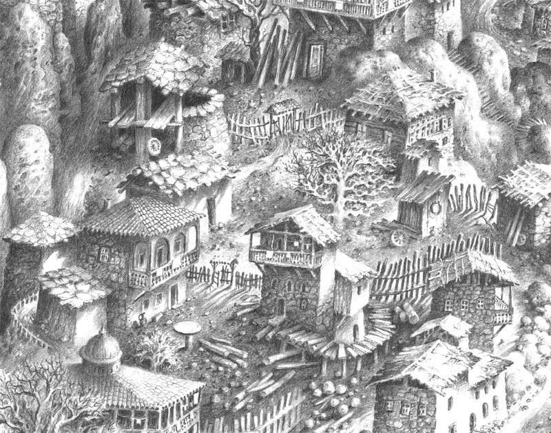 ქუთაისის ხედი.  ფანქარი. ფრაგმენტი.