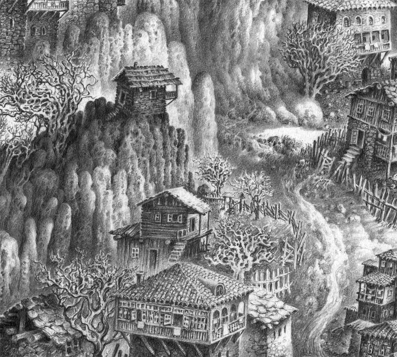 ქუთაისის ხედი.  ფანქარი. ფრაგმენტი.