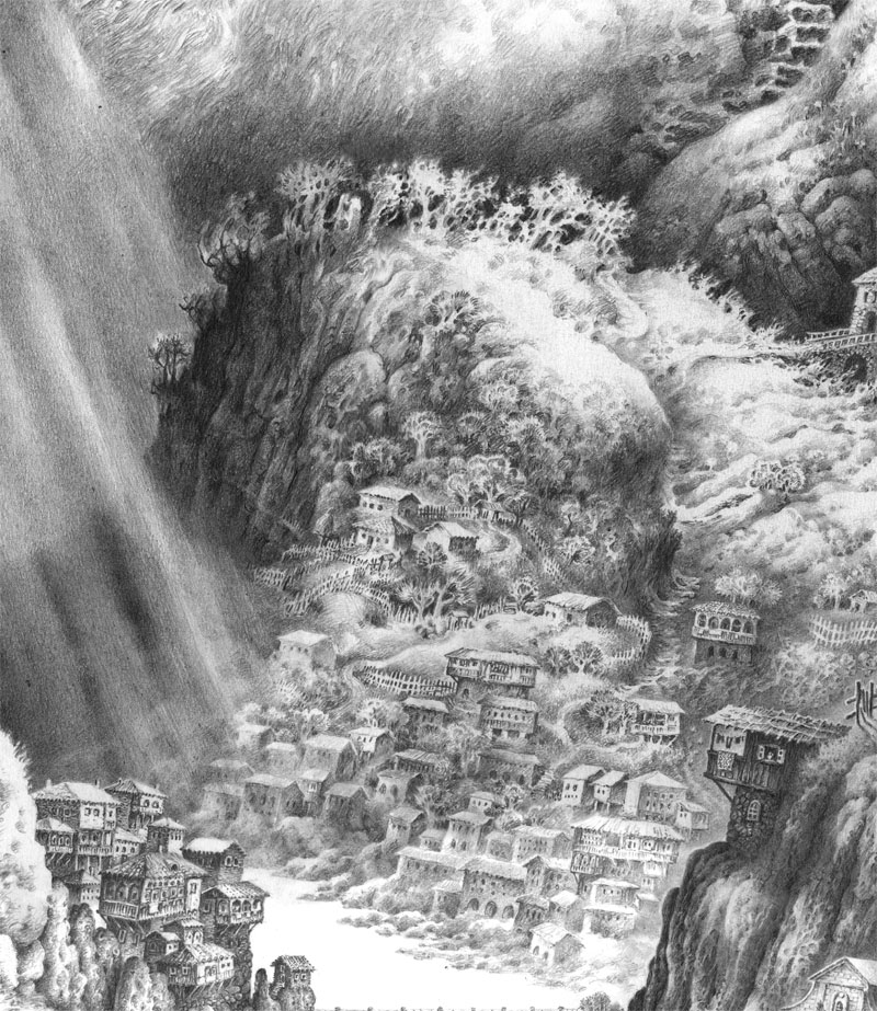 ქუთაისის ხედი.  ფანქარი. ფრაგმენტი.