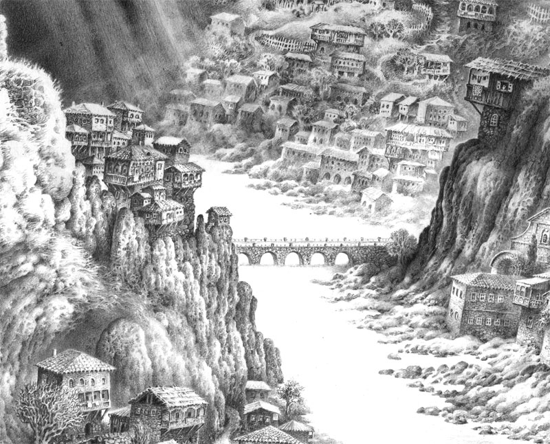 ქუთაისის ხედი.  ფანქარი. ფრაგმენტი.