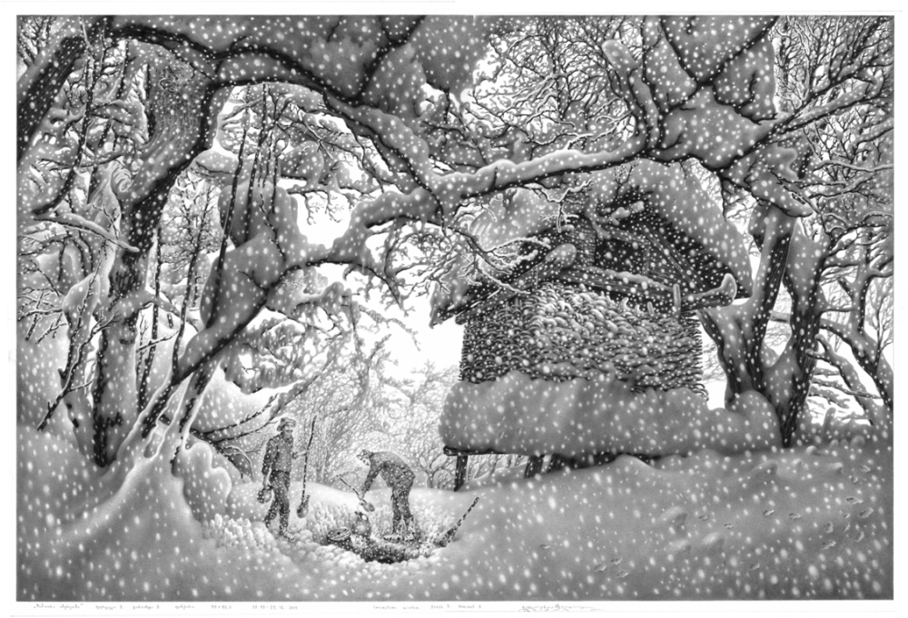 „ზამთარი  იმერეთში“.    ფურცელი   3.   ვარიანტი 3.   ფანქარი.     55x82,3.         29.09-29.12.  2015