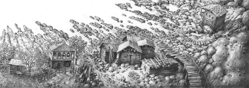 ქუთაისის ხედი.  ფანქარი. ფრაგმენტი.