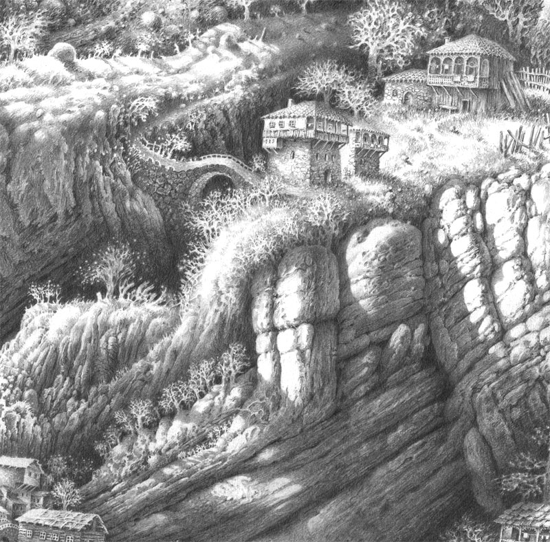 ქუთაისის ხედი.  ფანქარი. ფრაგმენტი.