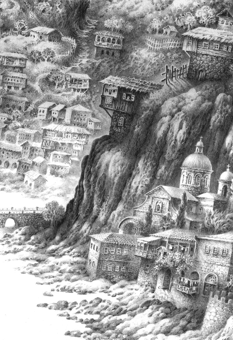 ქუთაისის ხედი.  ფანქარი. ფრაგმენტი.