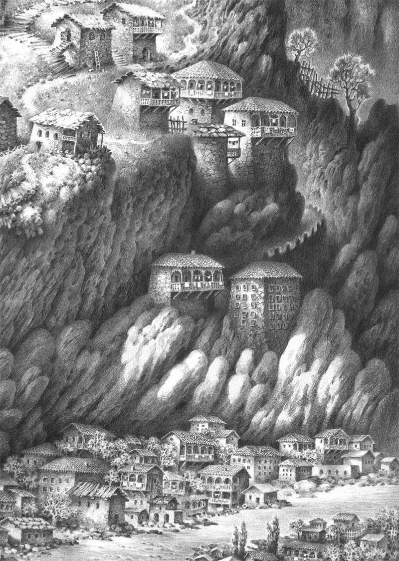 ქუთაისის ხედი.  ფანქარი. ფრაგმენტი.