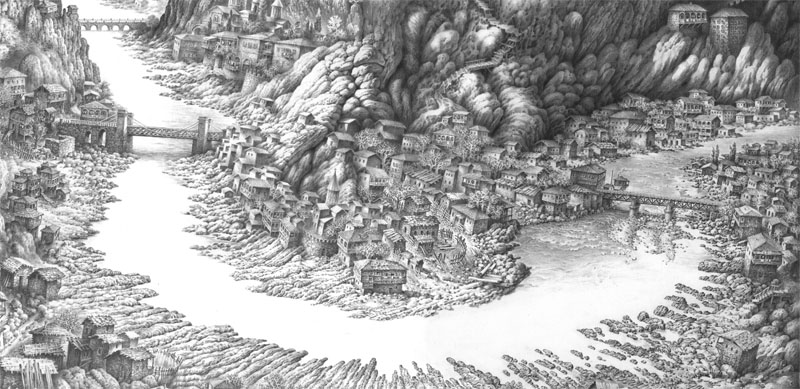 ქუთაისის ხედი.  ფანქარი. ფრაგმენტი.