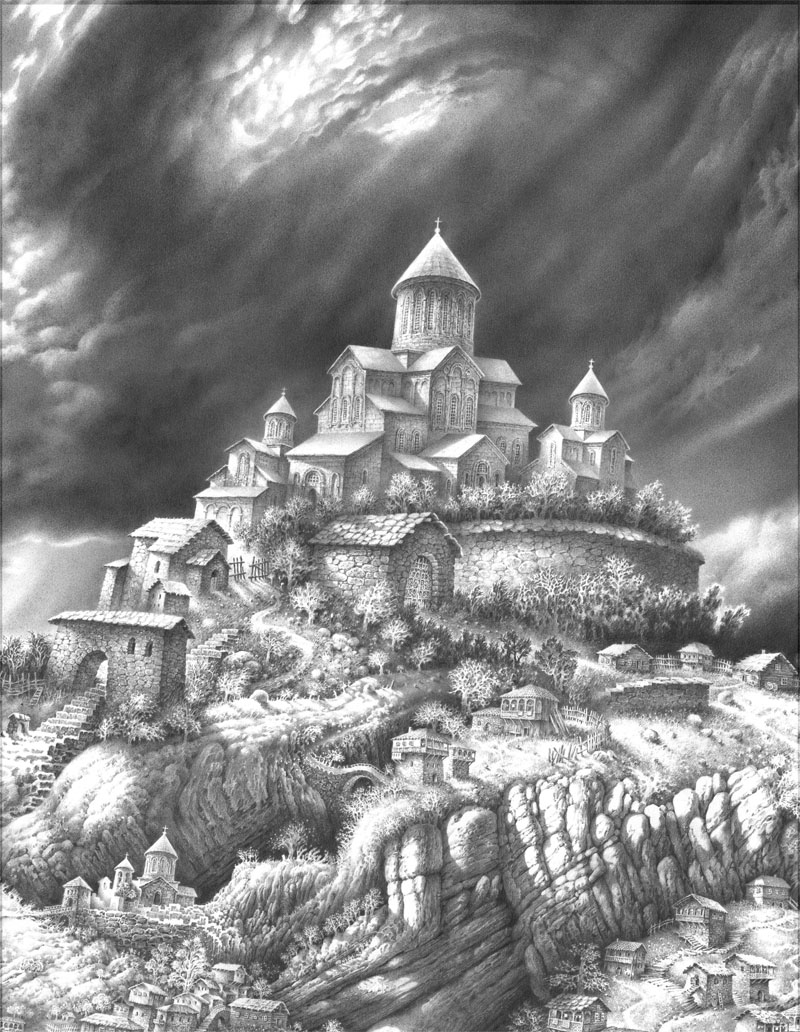 ქუთაისის ხედი. ეძღვნება ელ გრეკოს. ფანქარი. ფრაგმენტი.