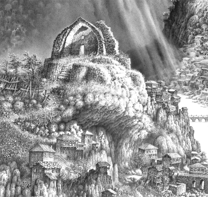 ქუთაისის ხედი. ეძღვნება ელ გრეკოს. ფანქარი. ფრაგმენტი.