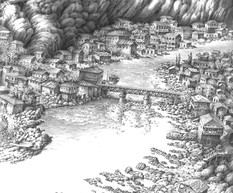 ქუთაისის ხედი. ეძღვნება ელ გრეკოს. ფანქარი. ფრაგმენტი.