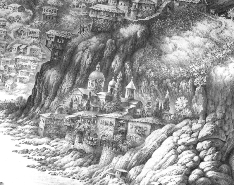 ქუთაისის ხედი. ეძღვნება ელ გრეკოს. ფანქარი. ფრაგმენტი.