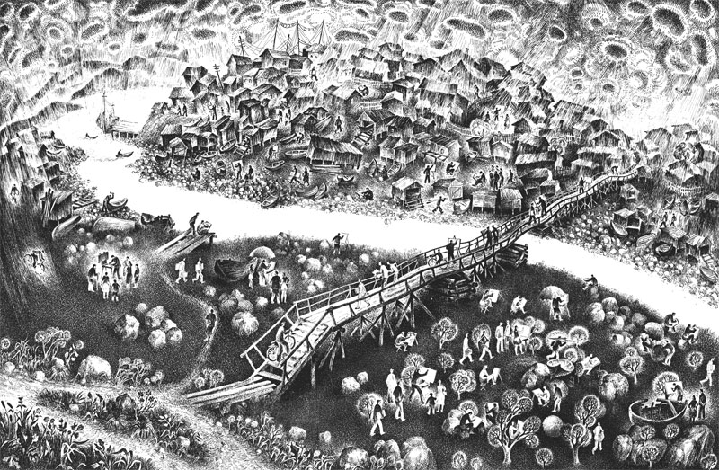 თეთრი ზღვა. "მხატვრები კანდელაკშაში". კანდალაკშა. ქაღალდი, ტუში. 1976.