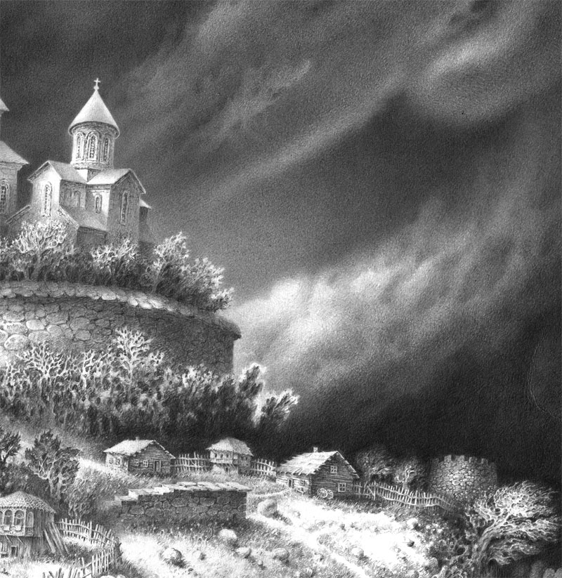 ქუთაისის ხედი. ეძღვნება ელ გრეკოს. ფანქარი. ფრაგმენტი.